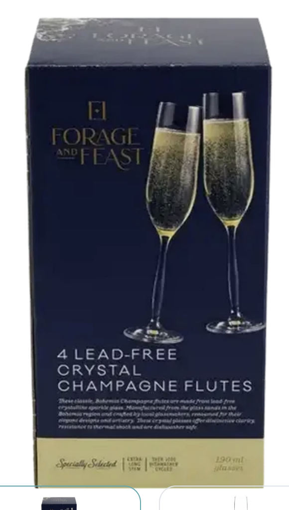Forage And Feast Lead-Free Crystal Champagne Flute Glasses 4-Pack